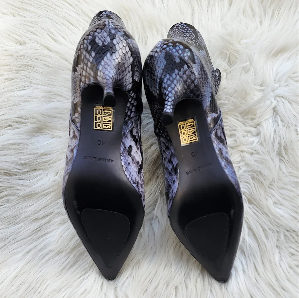 New Anine Bing Ava Boot Cloudy Blue Python